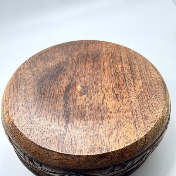 India Wooden Box With Lid & Floral Design Vintage Hand-Carved - Picture 8 of 10